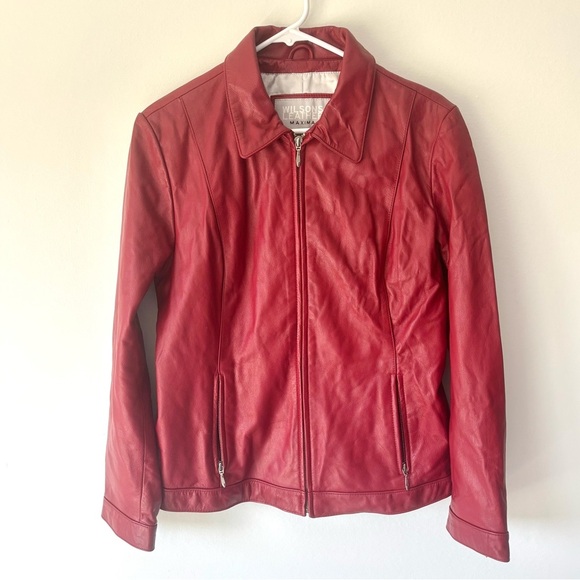 Wilson’s Leather Maxima Red Leather Jacket Bikercore Zip Up Vintage Y2K - Picture 2 of 10